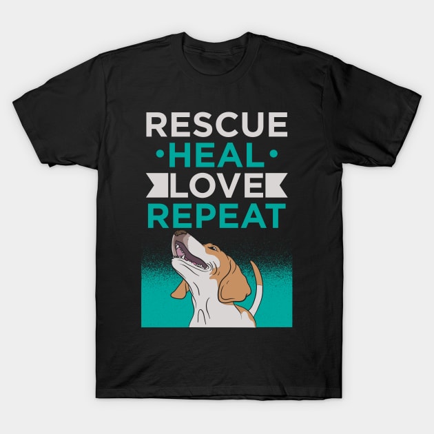 ANIMAL RESCUE: Rescue Heal Love T-Shirt by woormle